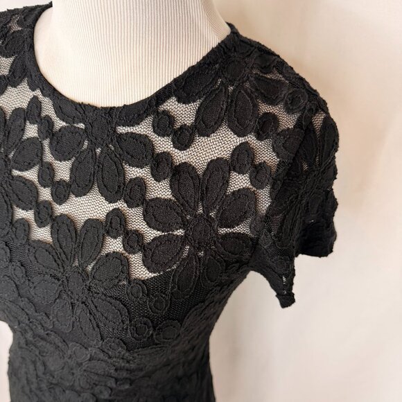 INC International Concepts Women's Short Sleeve Lace Top with Liner | Black | Sm - Picture 2 of 7